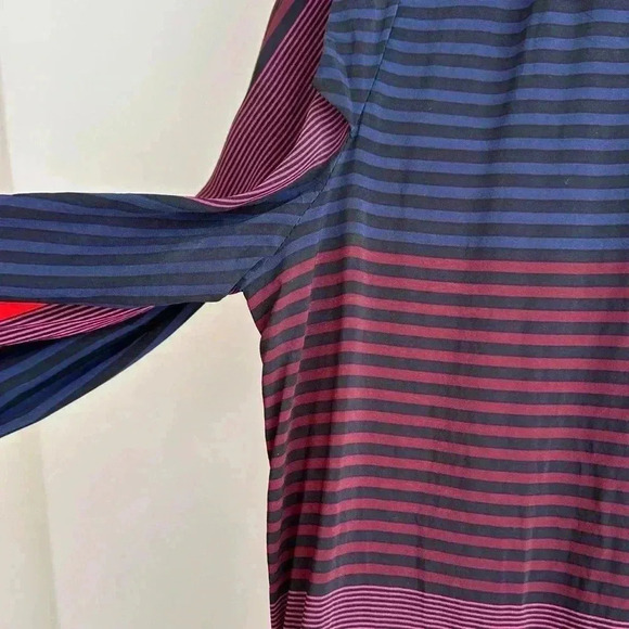 Joie Striped Button Down Shirt, Navy Blue/Black/Red/Magenta, Size Medium - Picture 5 of 16
